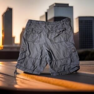 OP Cargo Shorts Men's Size W34 X 10 Dark Gray Ripstop Rugged Pockets Baggy Loose